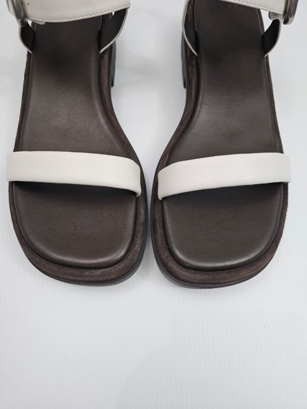 Vince Heloise Platform Sandal Womens 11 White Brown Leather Ankle Strap Lug Sole - Picture 5 of 14